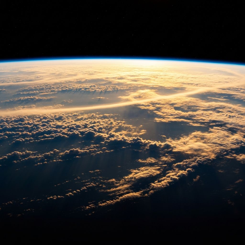 Earth from space showing the thin atmosphere